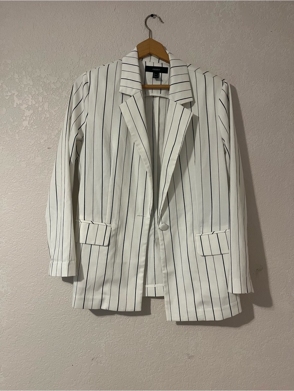 Forever 21 White Blazer with Black Pinstripes